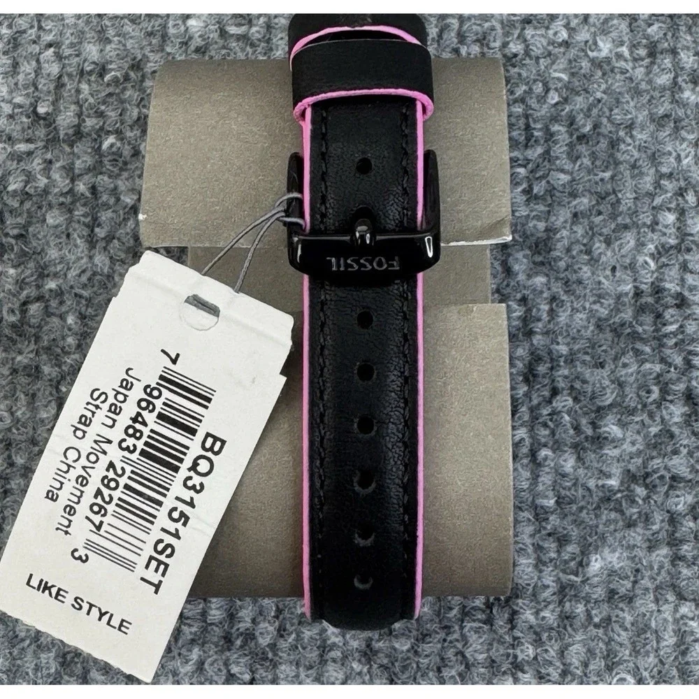 Fossil Watch BQ3151 Polka Dot Black Dial Black Leather‎ Strap Women's UNTESTED